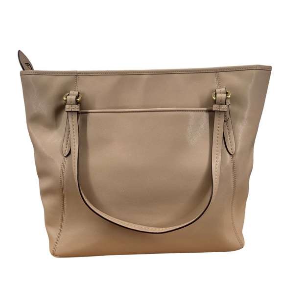 Coach Peyton Top Zip Saffiano Leather Tote Bag Light Grey/Beige - Picture 2 of 15